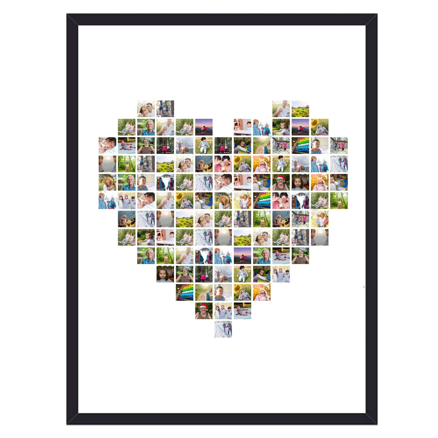 Hjerte formet foto collage plakat høj og med hvid baggrund