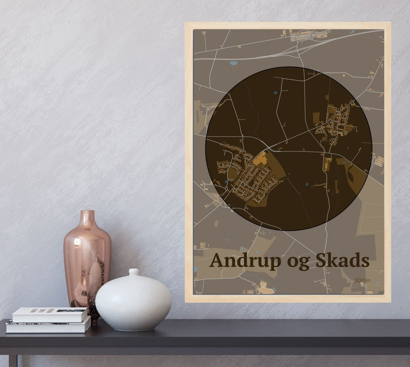 Andrup Og Skads plakat i farve og HjemEgn.dk design centrum. Design bykort for Andrup Og Skads