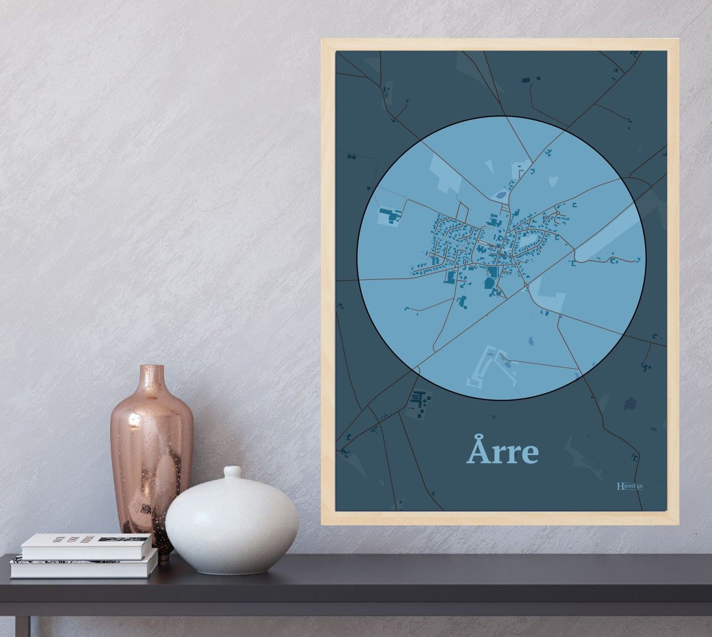 Årre plakat i farve og HjemEgn.dk design centrum. Design bykort for Årre