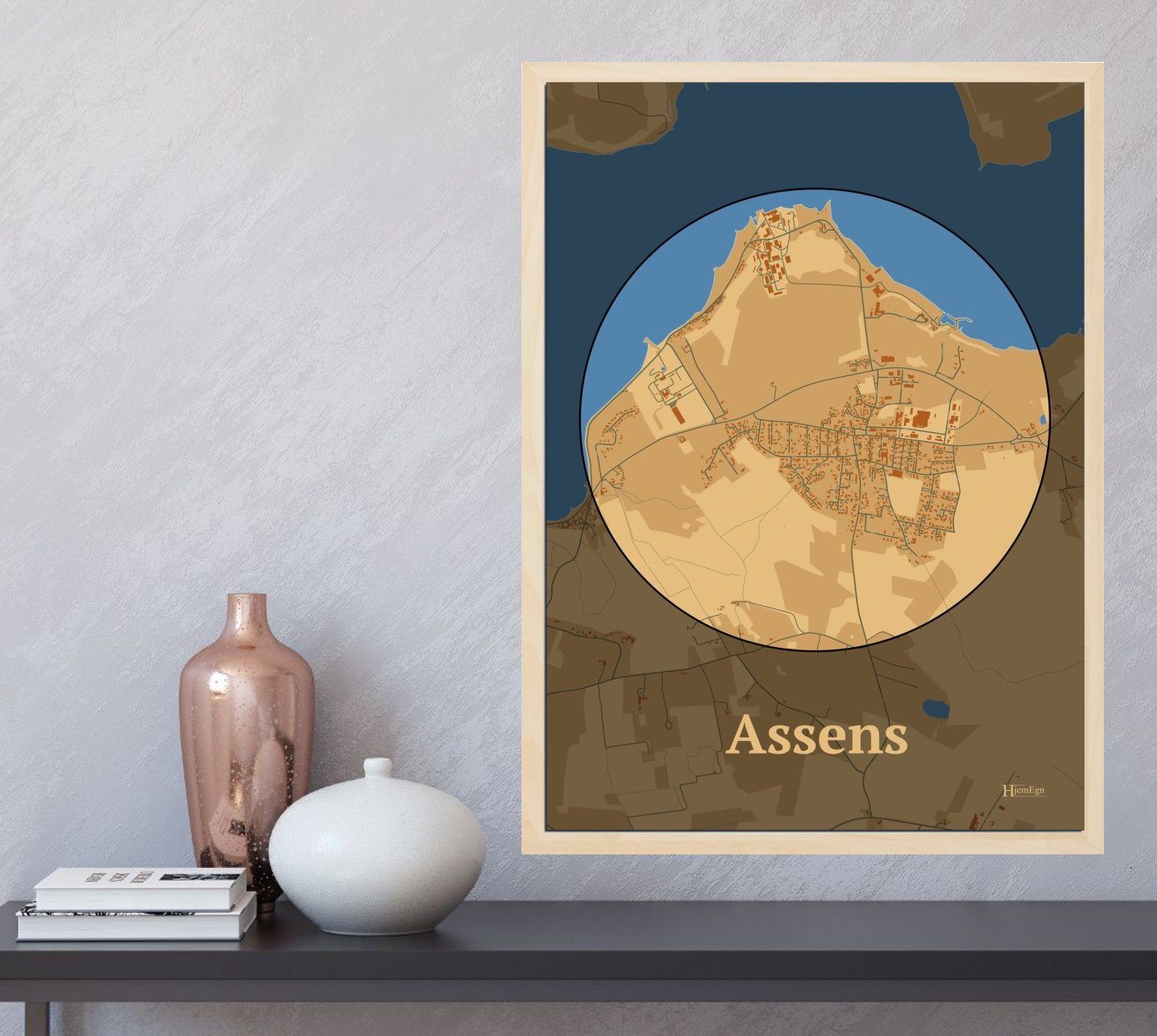 Assens plakat i farve og HjemEgn.dk design centrum. Design bykort for Assens