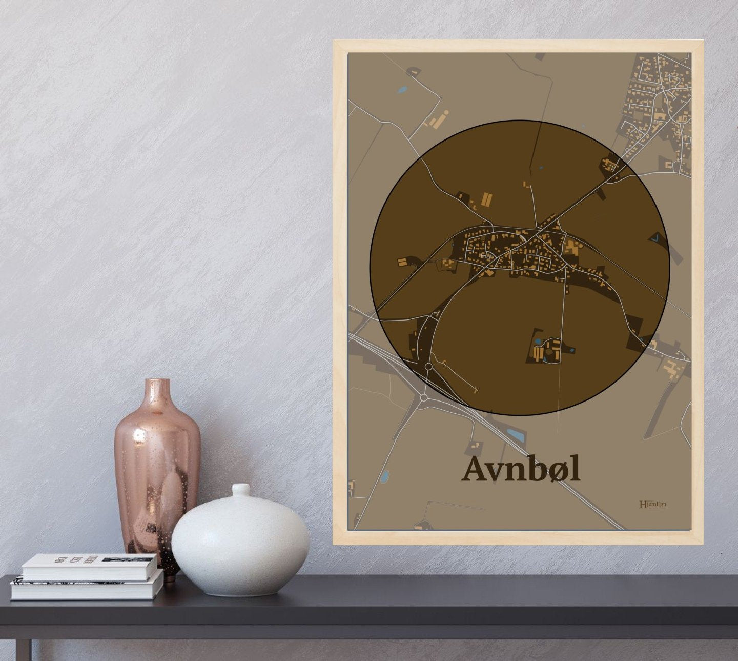 Avnbøl plakat i farve og HjemEgn.dk design centrum. Design bykort for Avnbøl