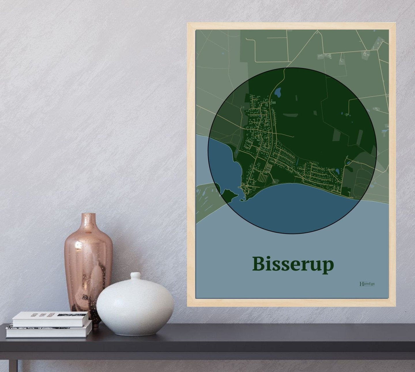 Bisserup plakat i farve og HjemEgn.dk design centrum. Design bykort for Bisserup