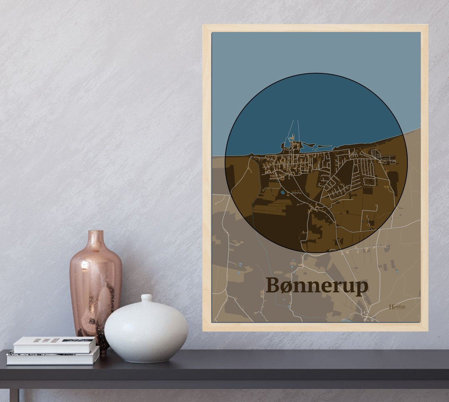Bønnerup plakat i farve og HjemEgn.dk design centrum. Design bykort for Bønnerup