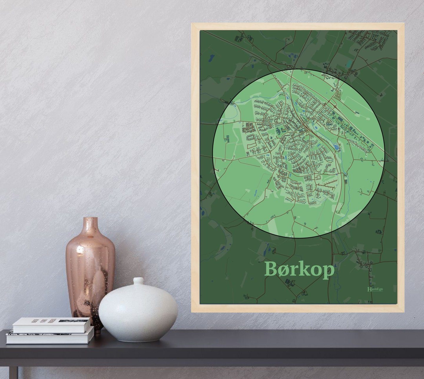 Børkop plakat i farve og HjemEgn.dk design centrum. Design bykort for Børkop