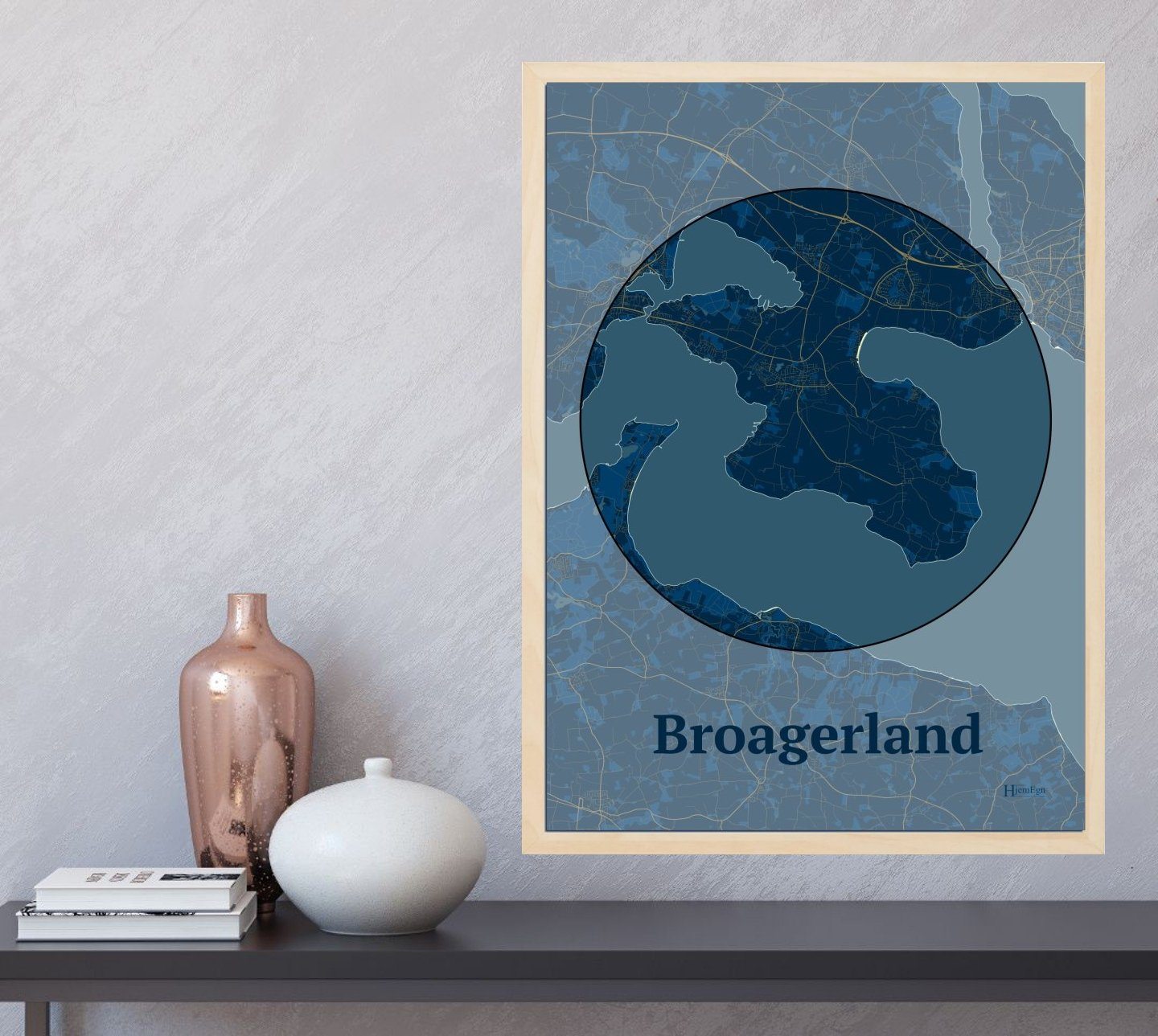 Broagerland plakat i farve og HjemEgn.dk design centrum. Design bykort for Broagerland