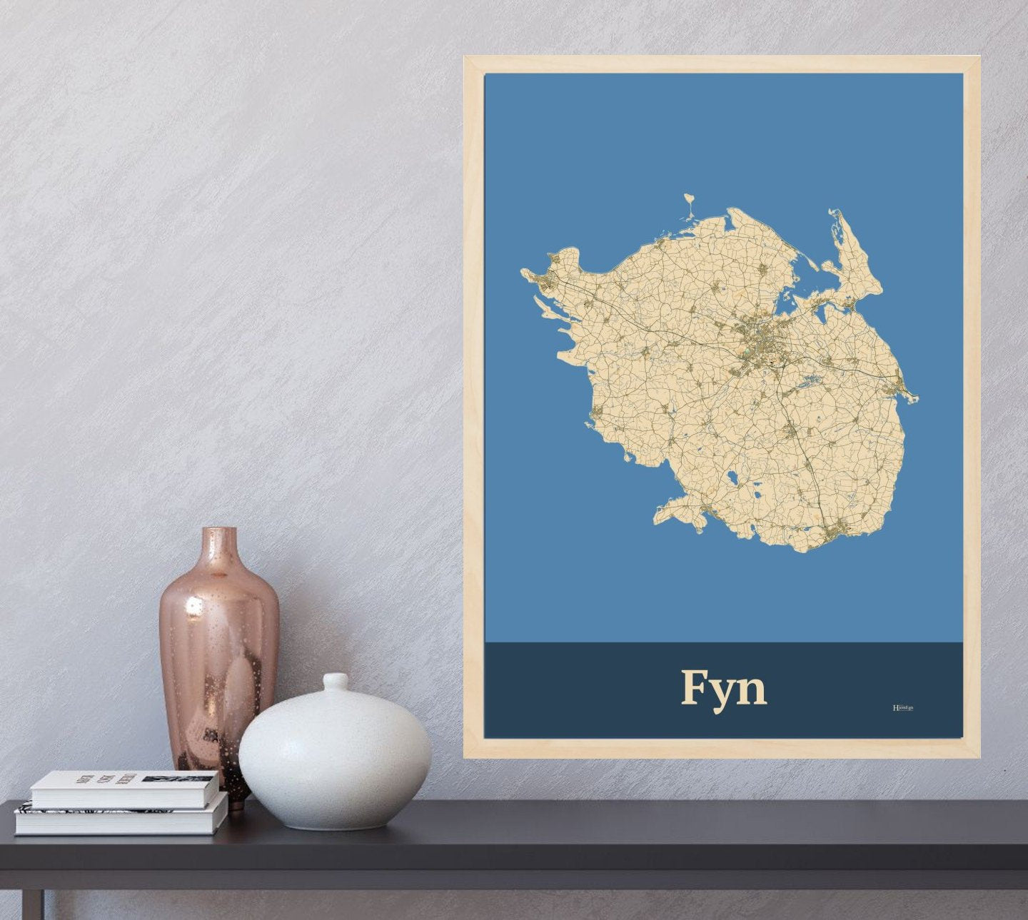 Fyn plakat i farve og HjemEgn.dk design firkantet. Design ø-kort for Fyn