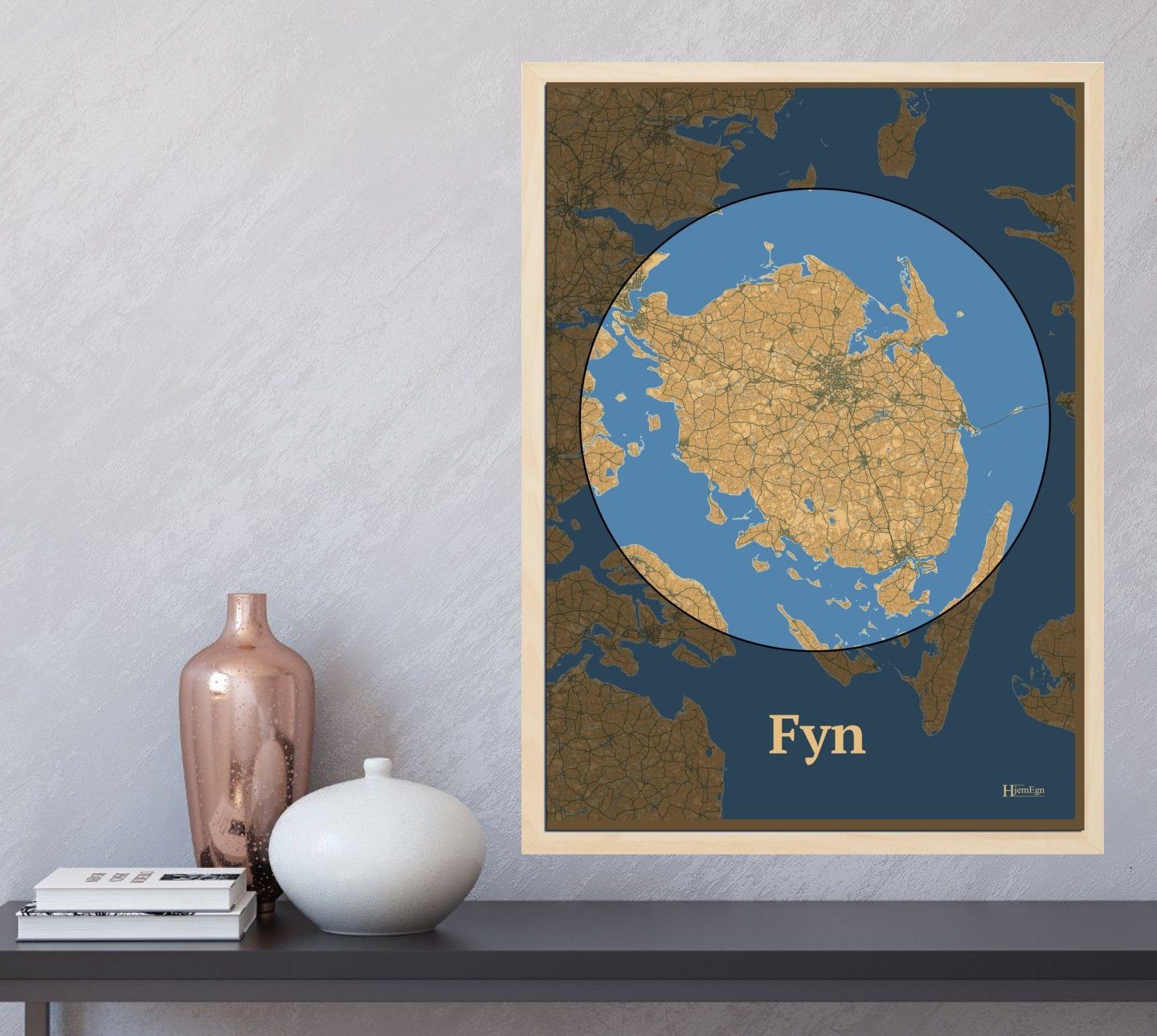 Fyn plakat i farve og HjemEgn.dk design centrum. Design bykort for Fyn