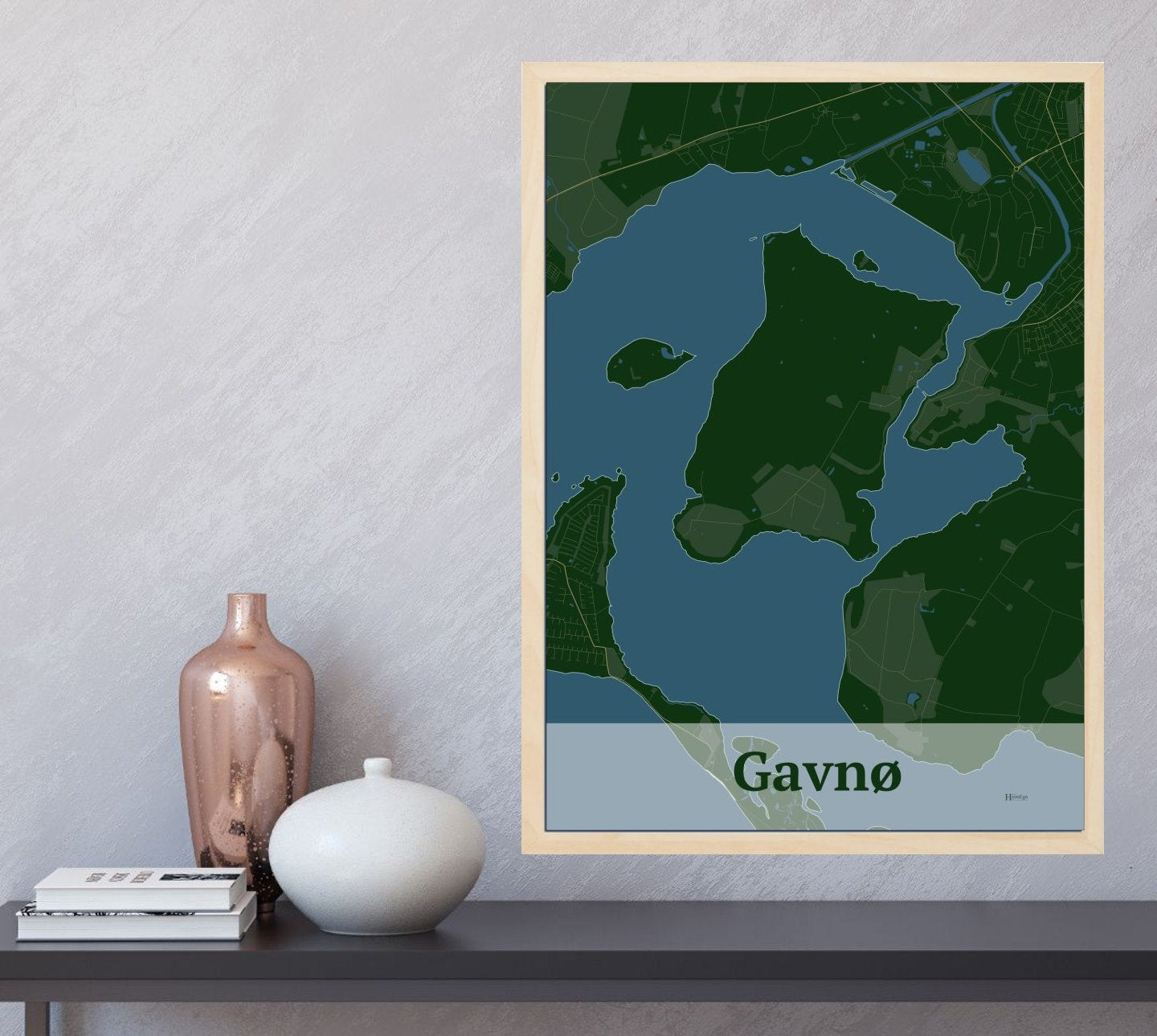 Gavnø plakat i farve og HjemEgn.dk design firkantet. Design ø-kort for Gavnø