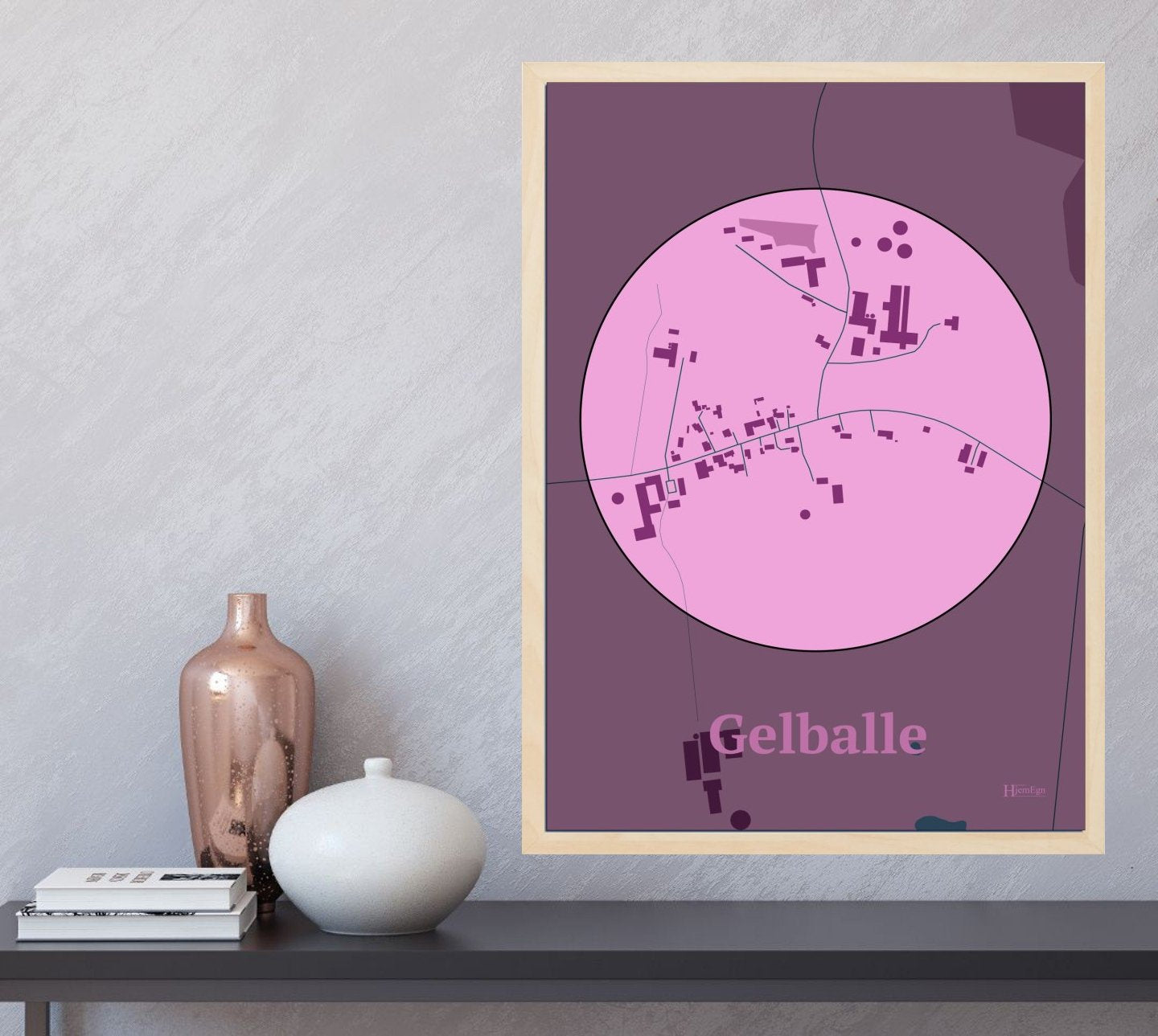 Gelballe plakat i farve og HjemEgn.dk design centrum. Design bykort for Gelballe