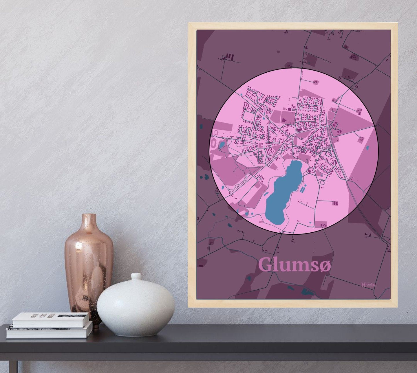 Glumsø plakat i farve og HjemEgn.dk design centrum. Design bykort for Glumsø