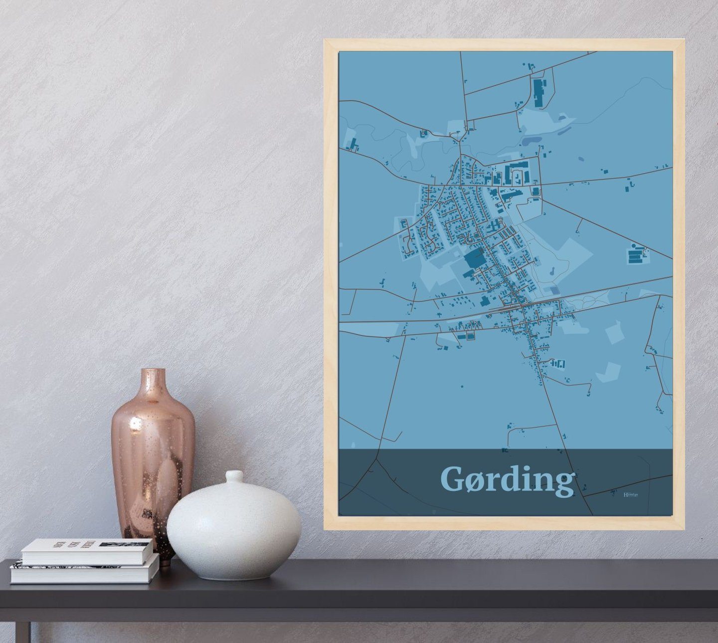 Gørding plakat i farve og HjemEgn.dk design firkantet. Design bykort for Gørding