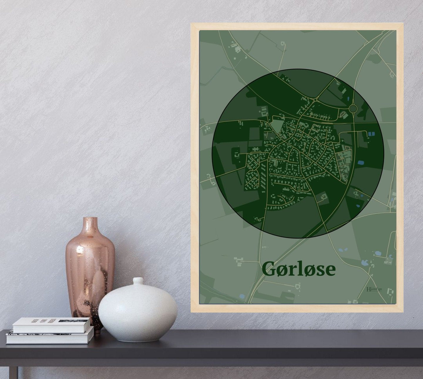 Gørløse plakat i farve og HjemEgn.dk design centrum. Design bykort for Gørløse