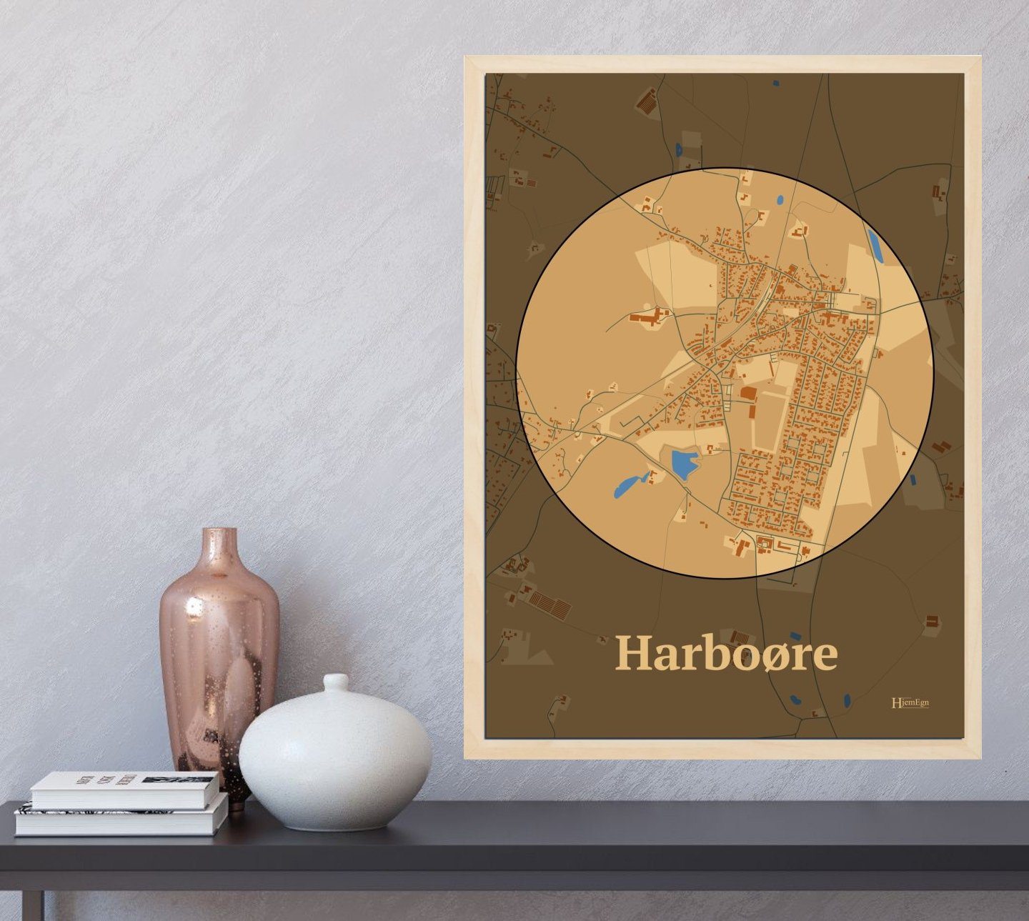 Harboøre plakat i farve og HjemEgn.dk design centrum. Design bykort for Harboøre