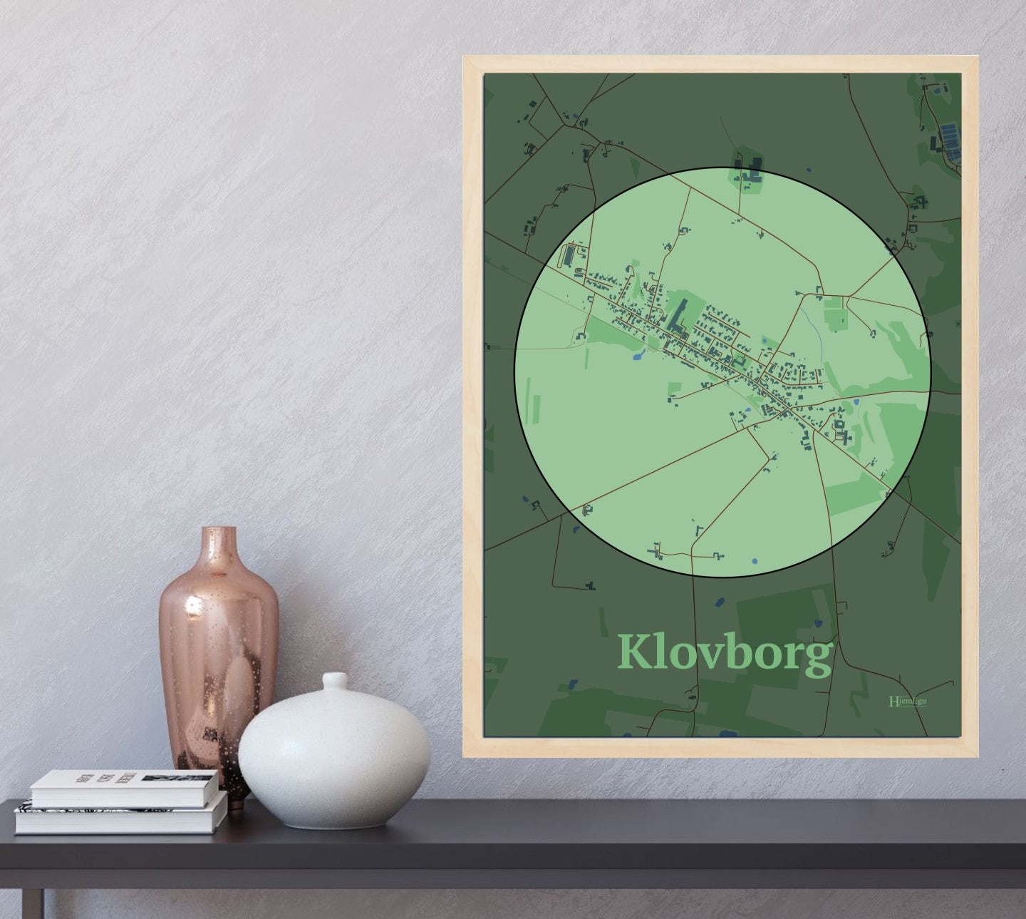 Klovborg plakat i farve og HjemEgn.dk design centrum. Design bykort for Klovborg