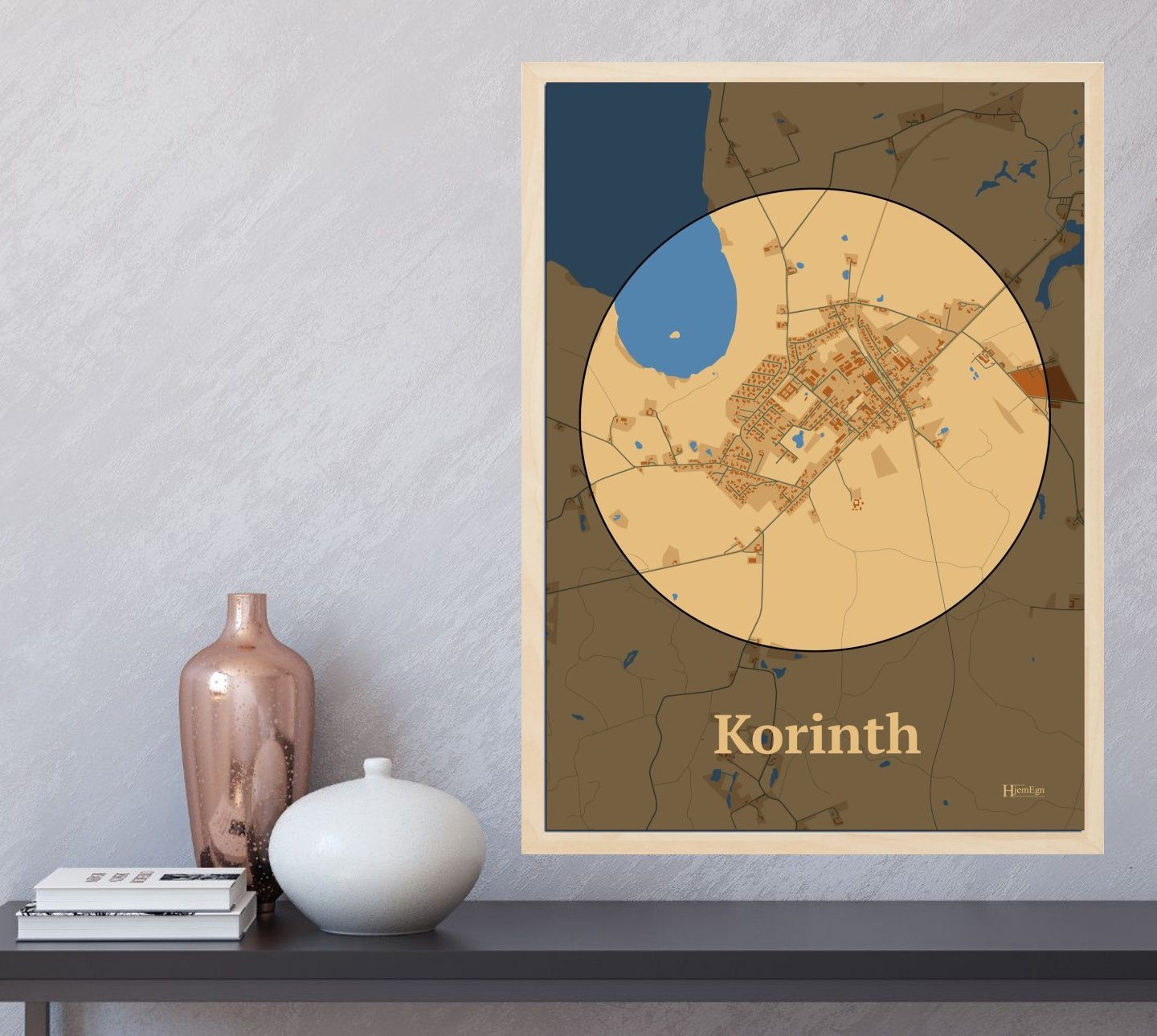 Korinth plakat i farve og HjemEgn.dk design centrum. Design bykort for Korinth
