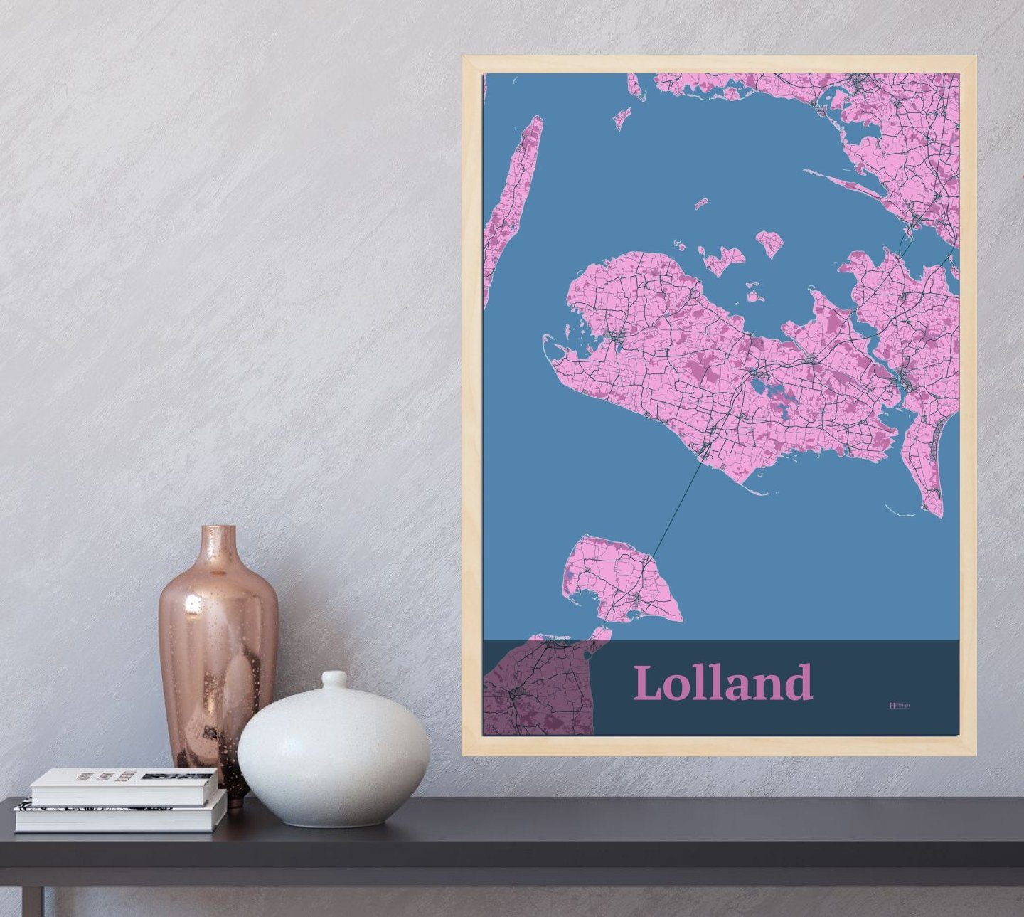 Lolland plakat i farve og HjemEgn.dk design firkantet. Design ø-kort for Lolland