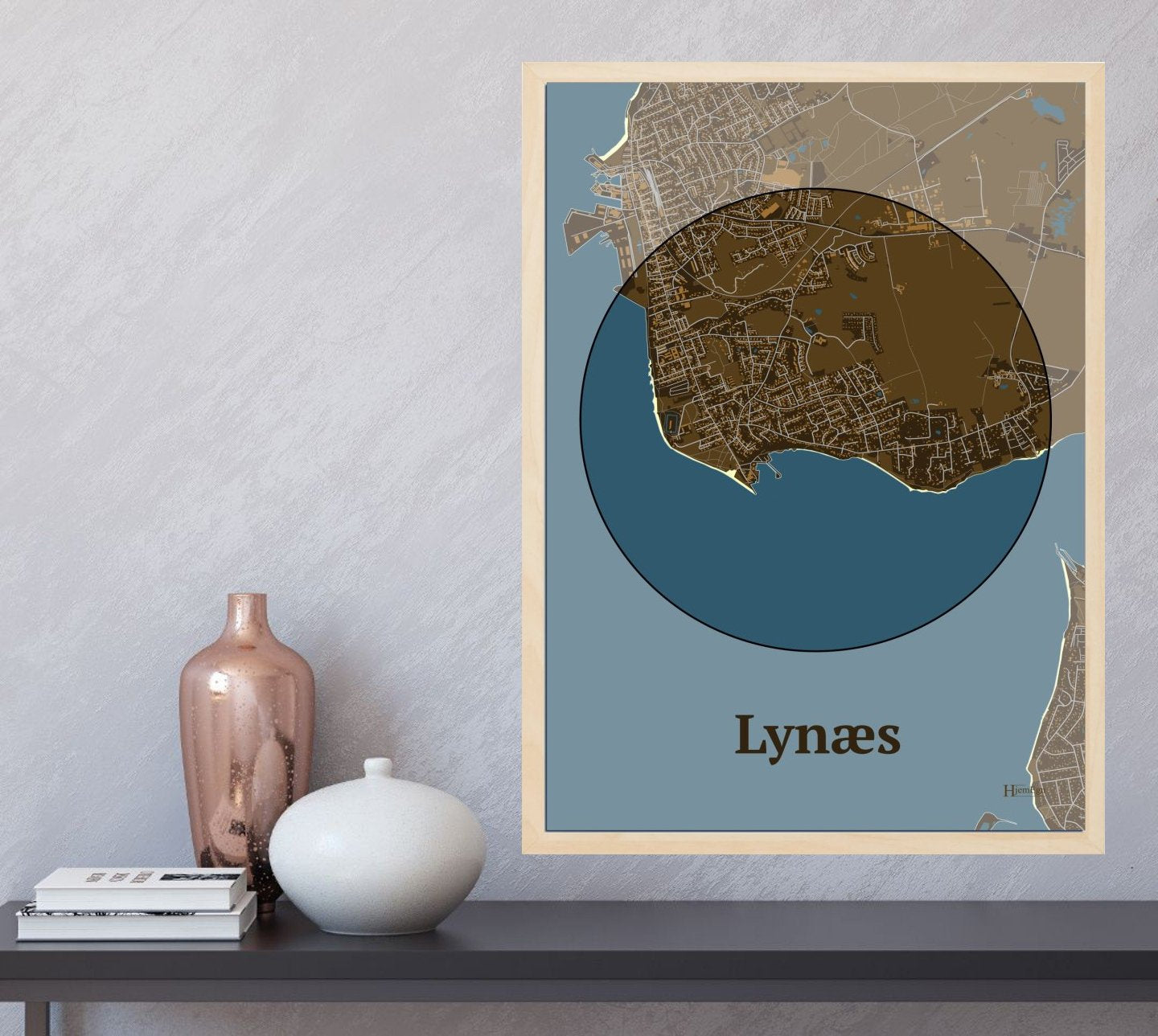 Lynæs plakat i farve og HjemEgn.dk design centrum. Design bykort for Lynæs