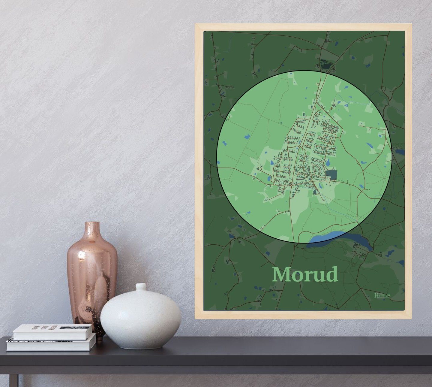 Morud plakat i farve og HjemEgn.dk design centrum. Design bykort for Morud