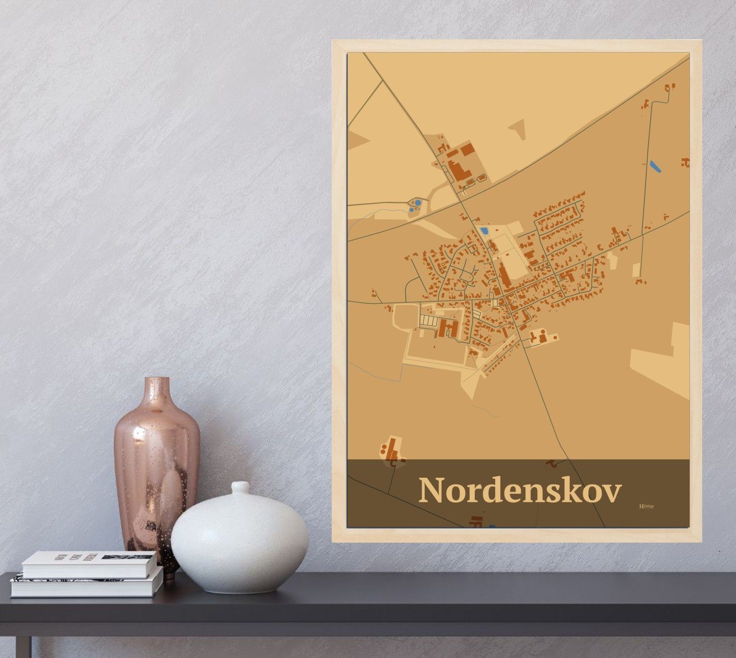 Nordenskov plakat i farve og HjemEgn.dk design firkantet. Design bykort for Nordenskov