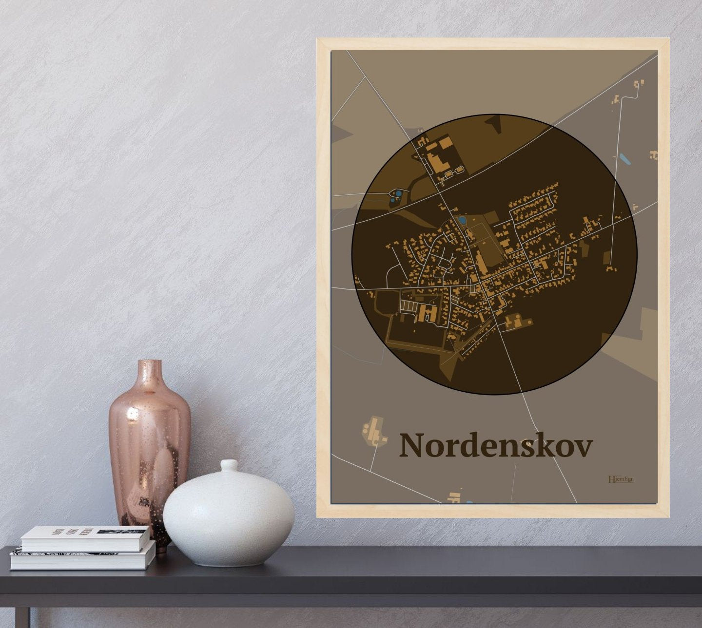 Nordenskov plakat i farve og HjemEgn.dk design centrum. Design bykort for Nordenskov