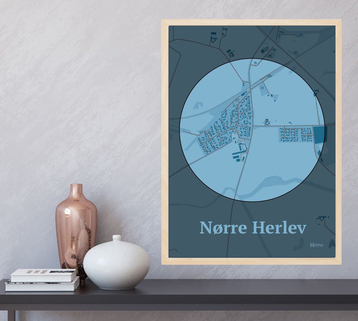 Nørre Herlev plakat i farve og HjemEgn.dk design centrum. Design bykort for Nørre Herlev
