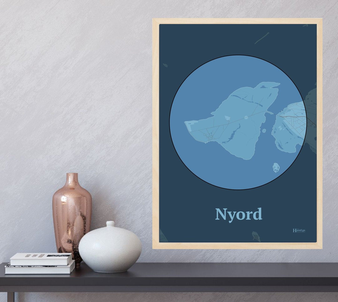 Nyord plakat i farve og HjemEgn.dk design centrum. Design ø-kort for Nyord