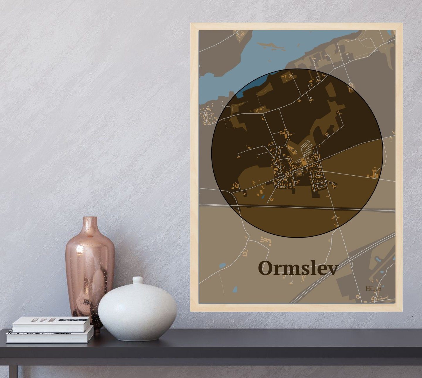 Ormslev plakat i farve og HjemEgn.dk design centrum. Design bykort for Ormslev