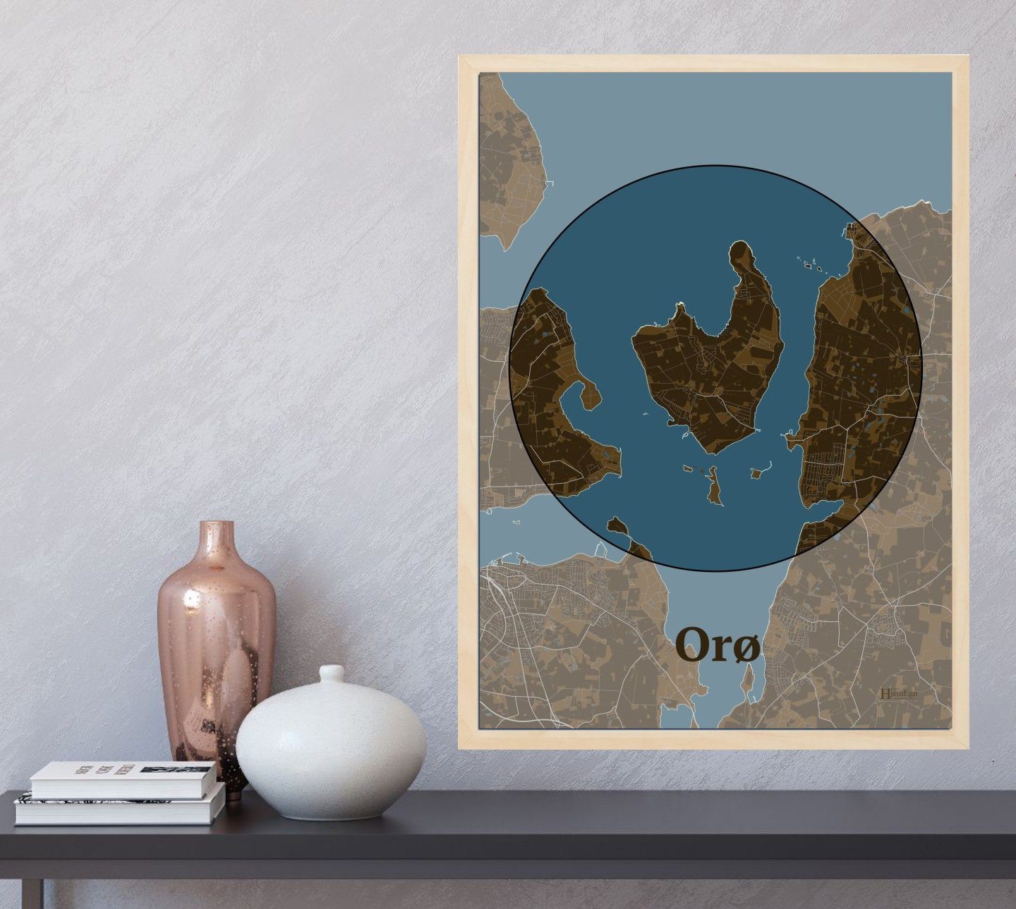 Orø plakat i farve og HjemEgn.dk design centrum. Design ø-kort for Orø