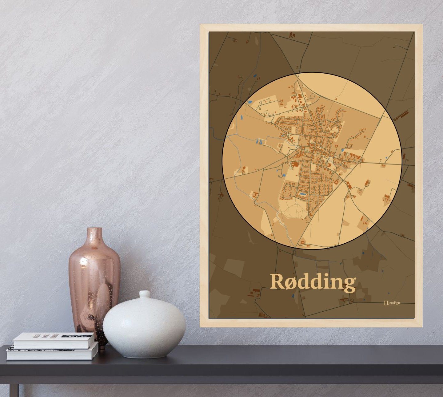 Rødding plakat i farve og HjemEgn.dk design centrum. Design bykort for Rødding