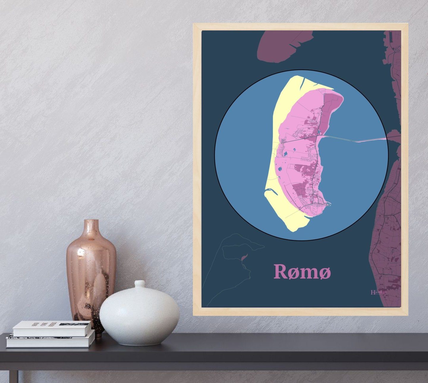 Rømø plakat i farve og HjemEgn.dk design centrum. Design ø-kort for Rømø