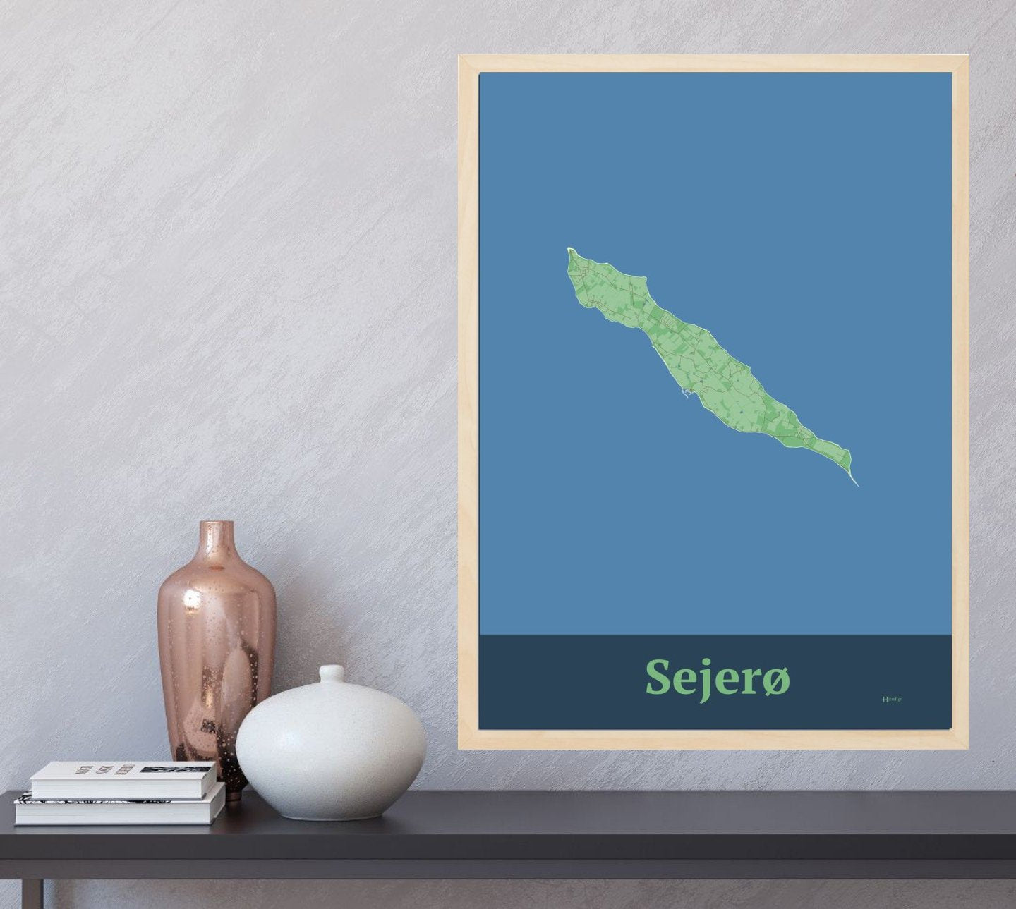 Sejerø plakat i farve og HjemEgn.dk design firkantet. Design ø-kort for Sejerø