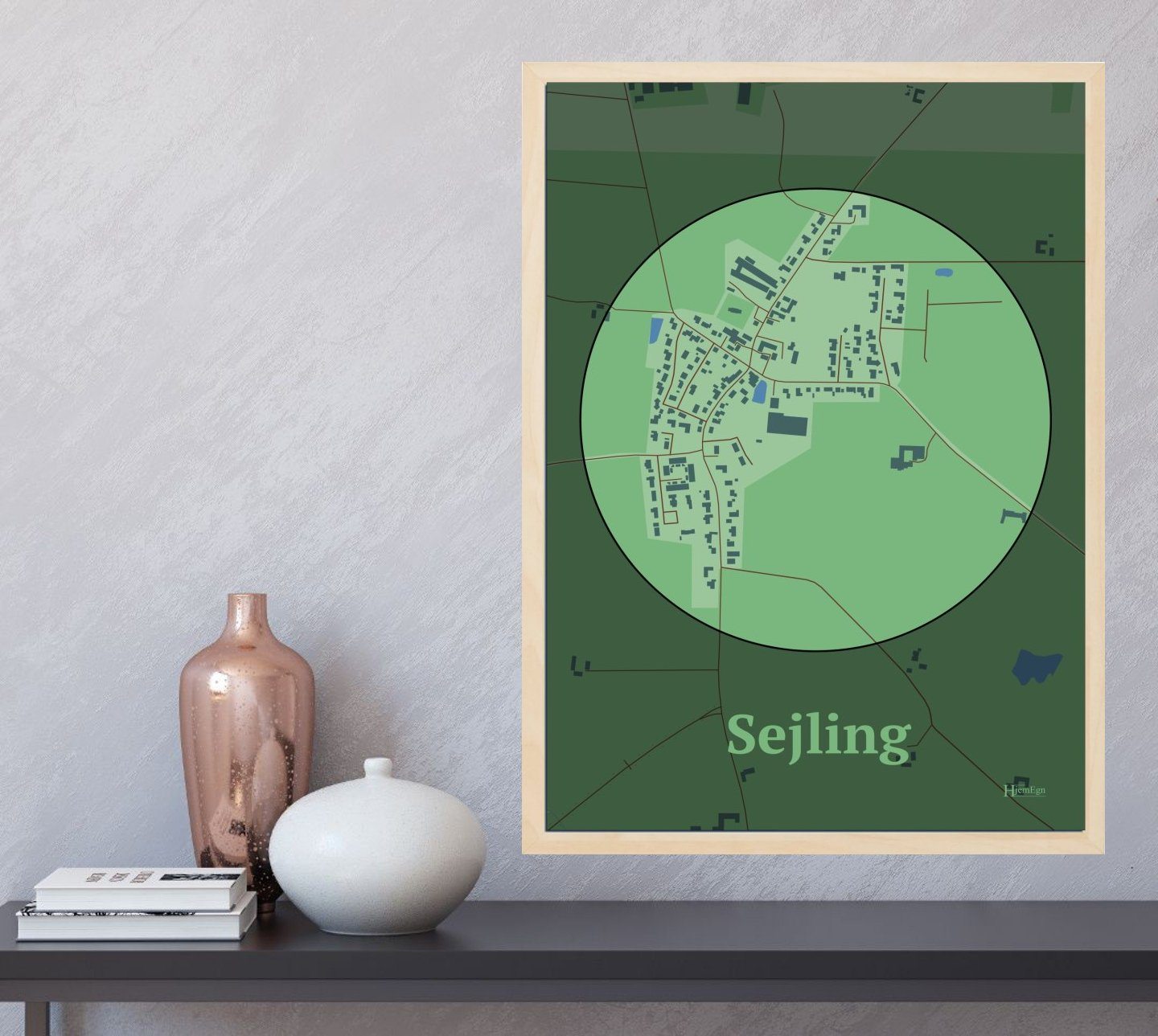 Sejling plakat i farve og HjemEgn.dk design centrum. Design bykort for Sejling