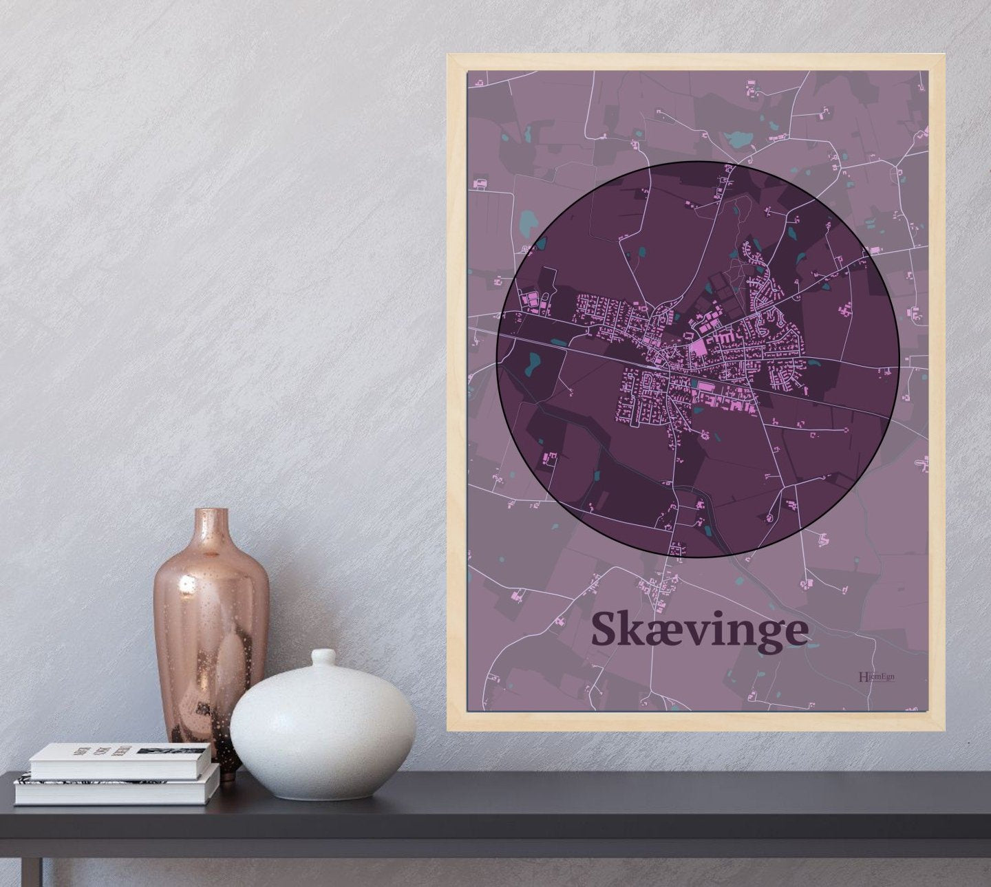 Skævinge plakat i farve og HjemEgn.dk design centrum. Design bykort for Skævinge