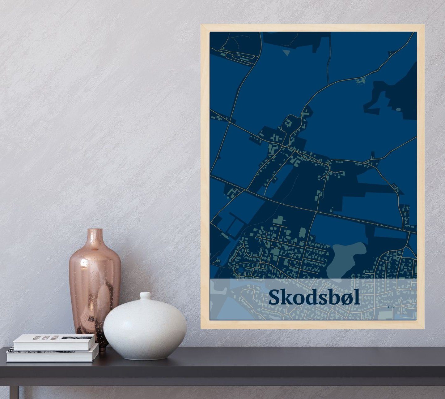 Skodsbøl plakat i farve og HjemEgn.dk design firkantet. Design bykort for Skodsbøl