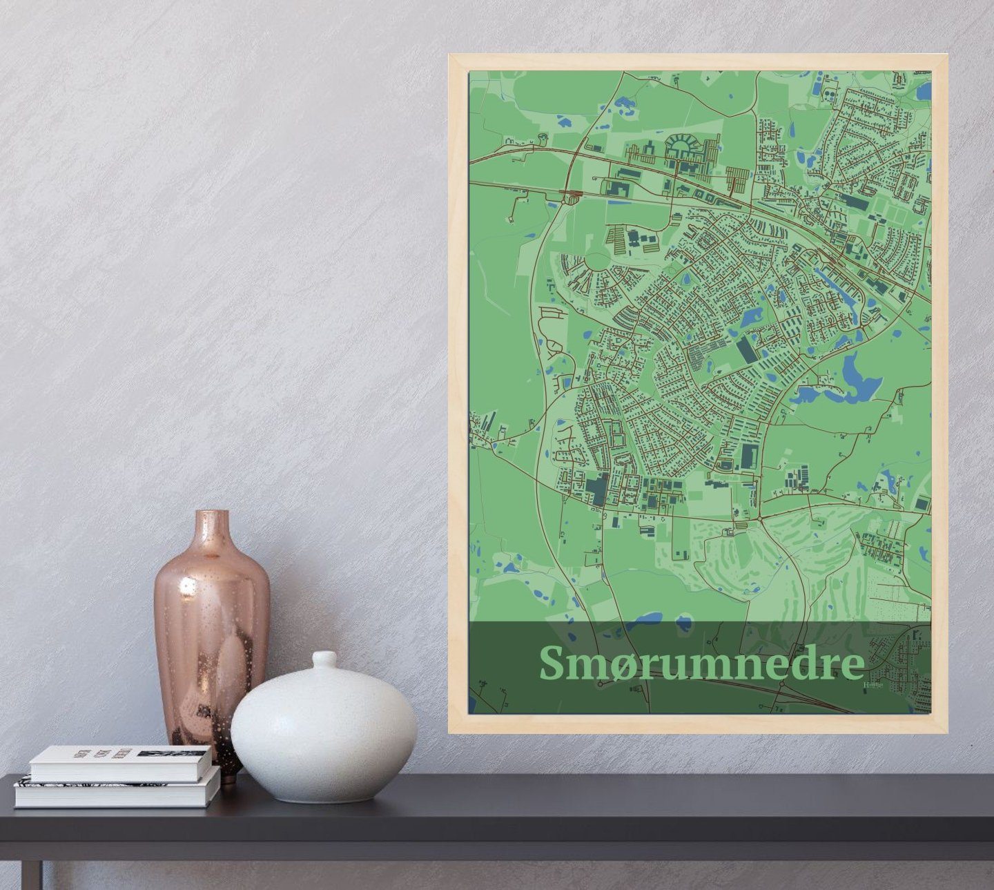 Smørumnedre plakat i farve og HjemEgn.dk design firkantet. Design bykort for Smørumnedre