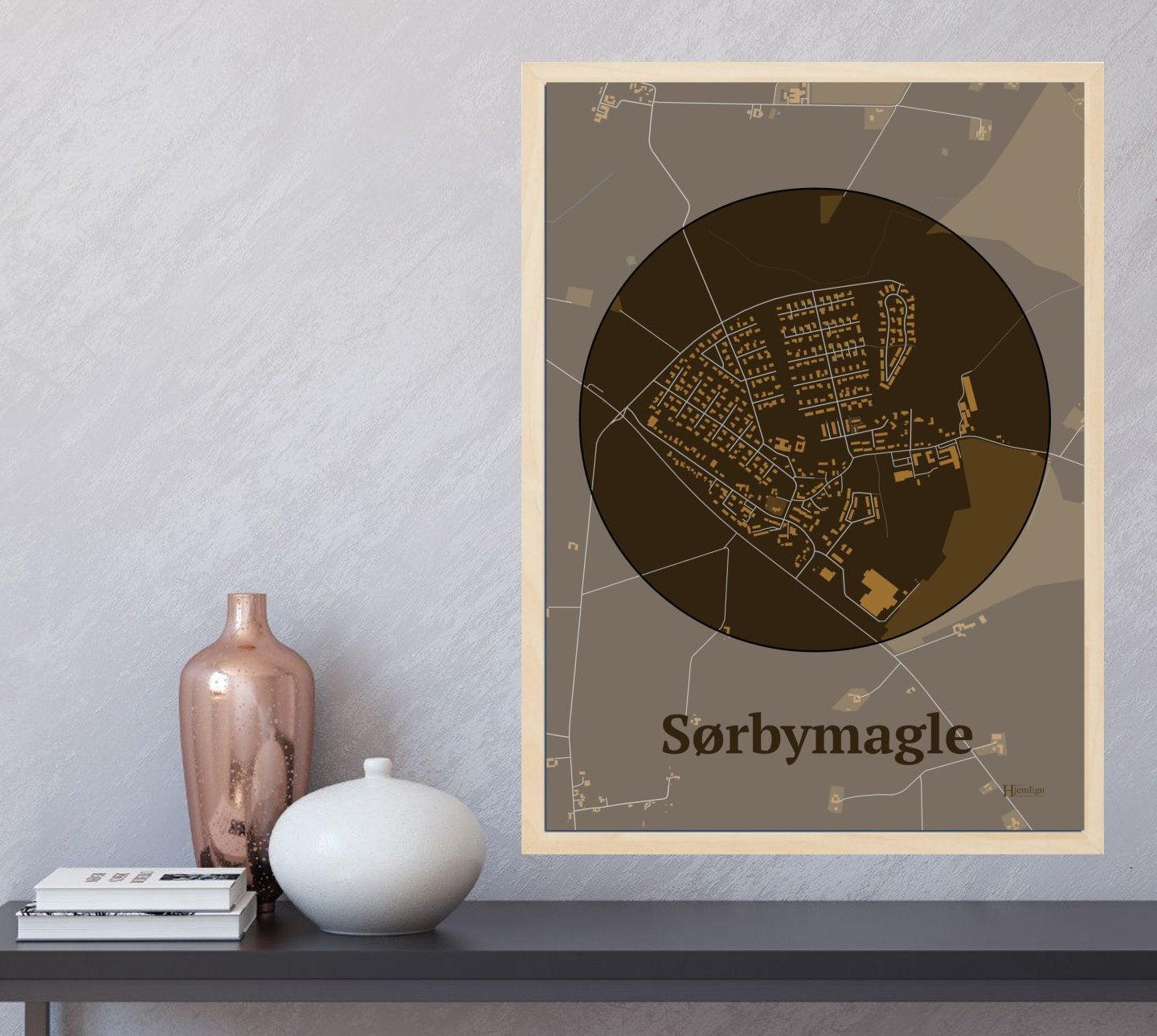 Sørbymagle plakat i farve og HjemEgn.dk design centrum. Design bykort for Sørbymagle