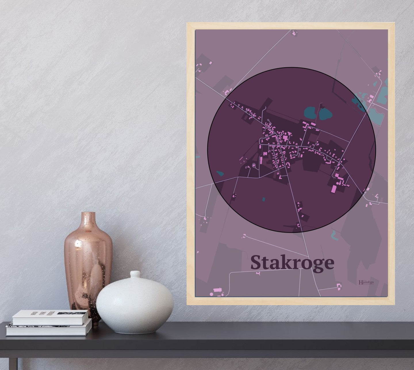 Stakroge plakat i farve og HjemEgn.dk design centrum. Design bykort for Stakroge