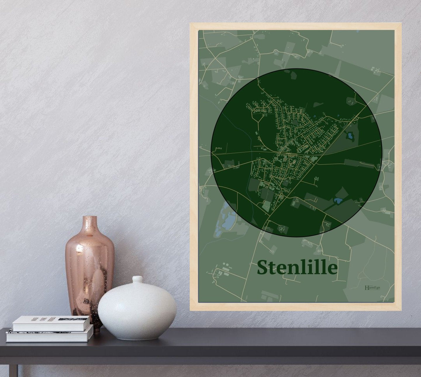 Stenlille plakat i farve og HjemEgn.dk design centrum. Design bykort for Stenlille