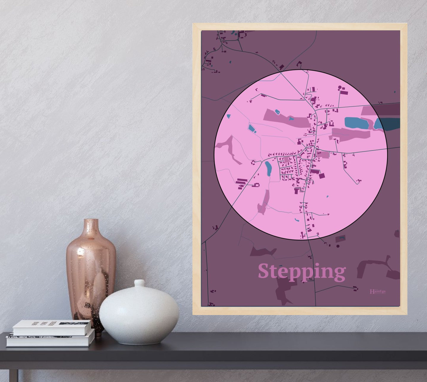 Stepping plakat i farve og HjemEgn.dk design centrum. Design bykort for Stepping