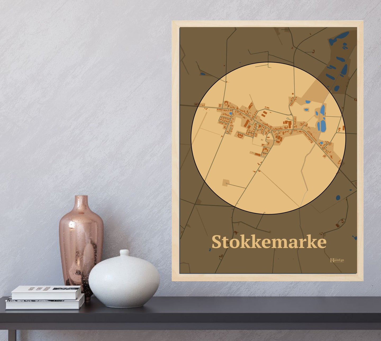 Stokkemarke plakat i farve og HjemEgn.dk design centrum. Design bykort for Stokkemarke