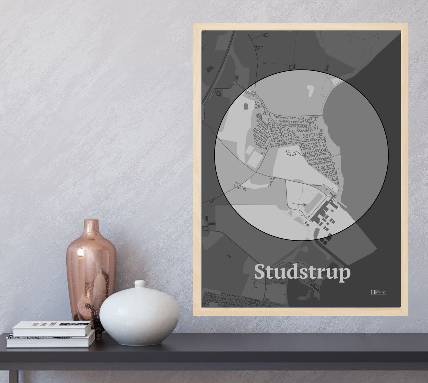 Studstrup plakat i farve og HjemEgn.dk design centrum. Design bykort for Studstrup