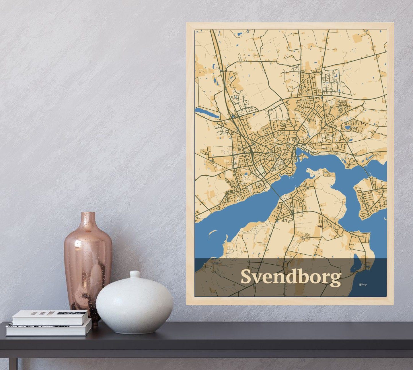 Svendborg plakat i farve og HjemEgn.dk design firkantet. Design bykort for Svendborg