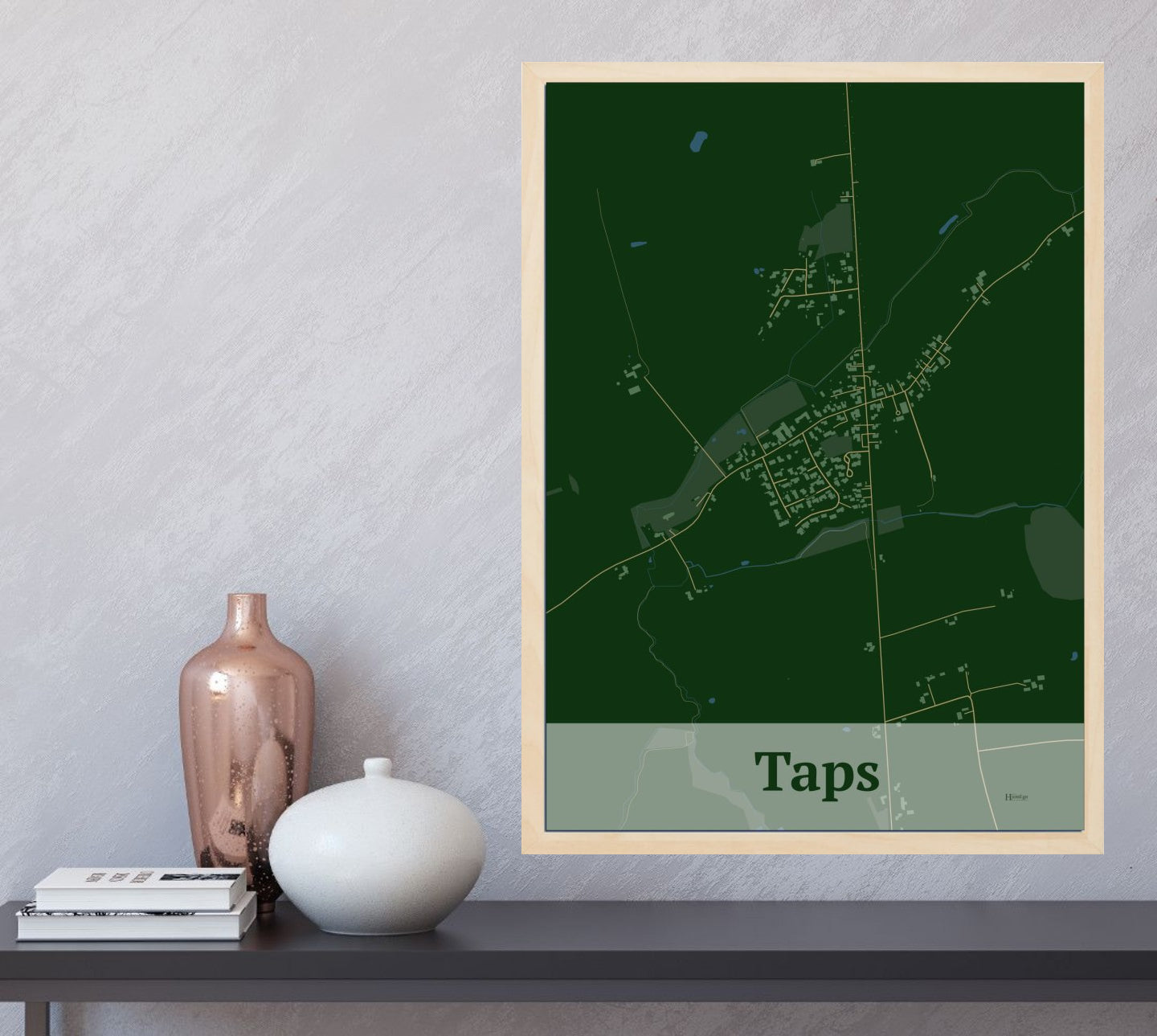 Taps plakat i farve og HjemEgn.dk design firkantet. Design bykort for Taps