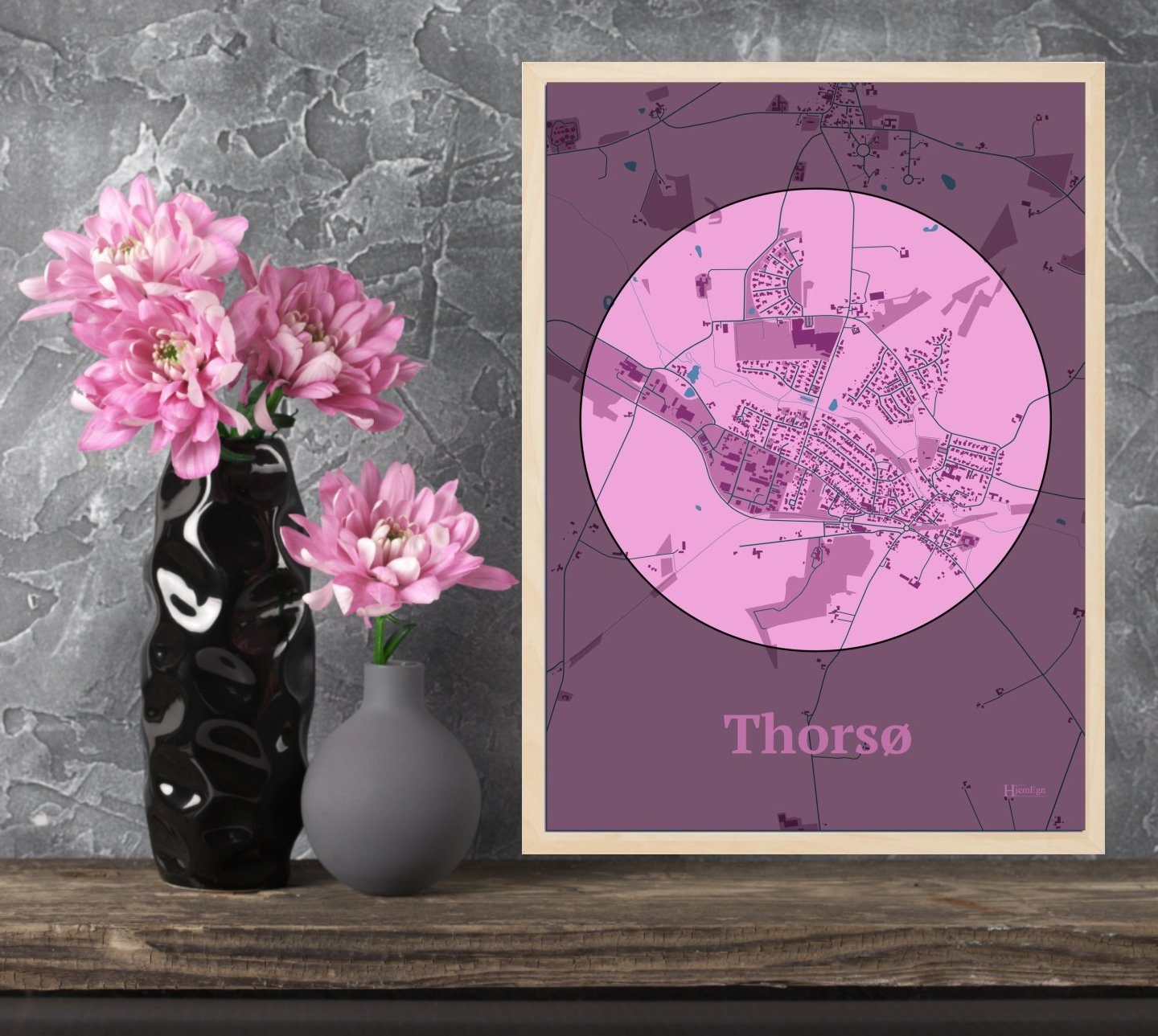 Thorsø plakat i farve og HjemEgn.dk design centrum. Design bykort for Thorsø