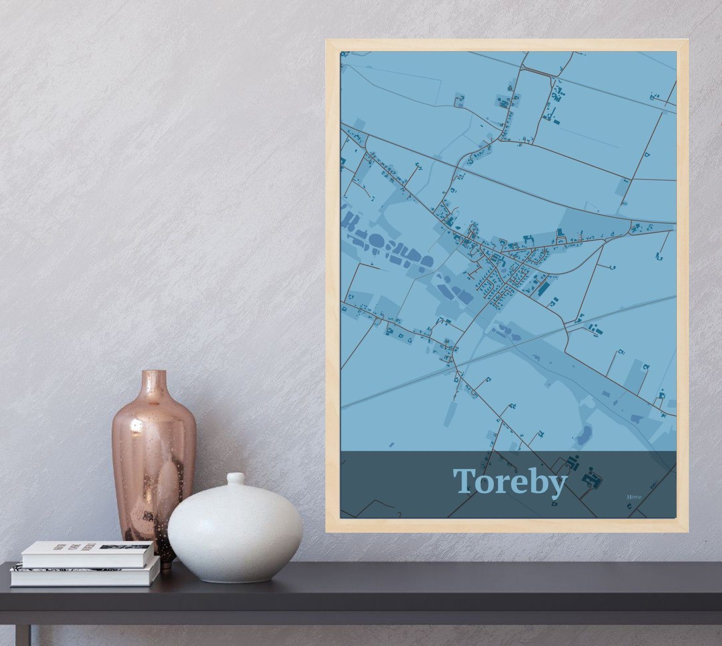 Toreby plakat i farve og HjemEgn.dk design firkantet. Design bykort for Toreby