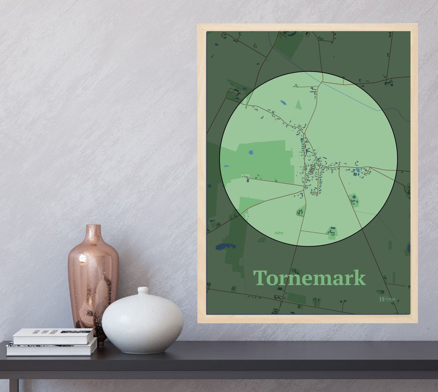 Tornemark plakat i farve og HjemEgn.dk design centrum. Design bykort for Tornemark