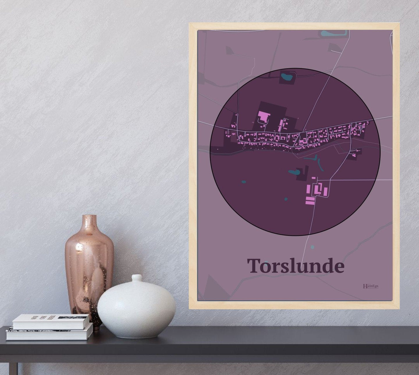 Torslunde plakat i farve og HjemEgn.dk design centrum. Design bykort for Torslunde
