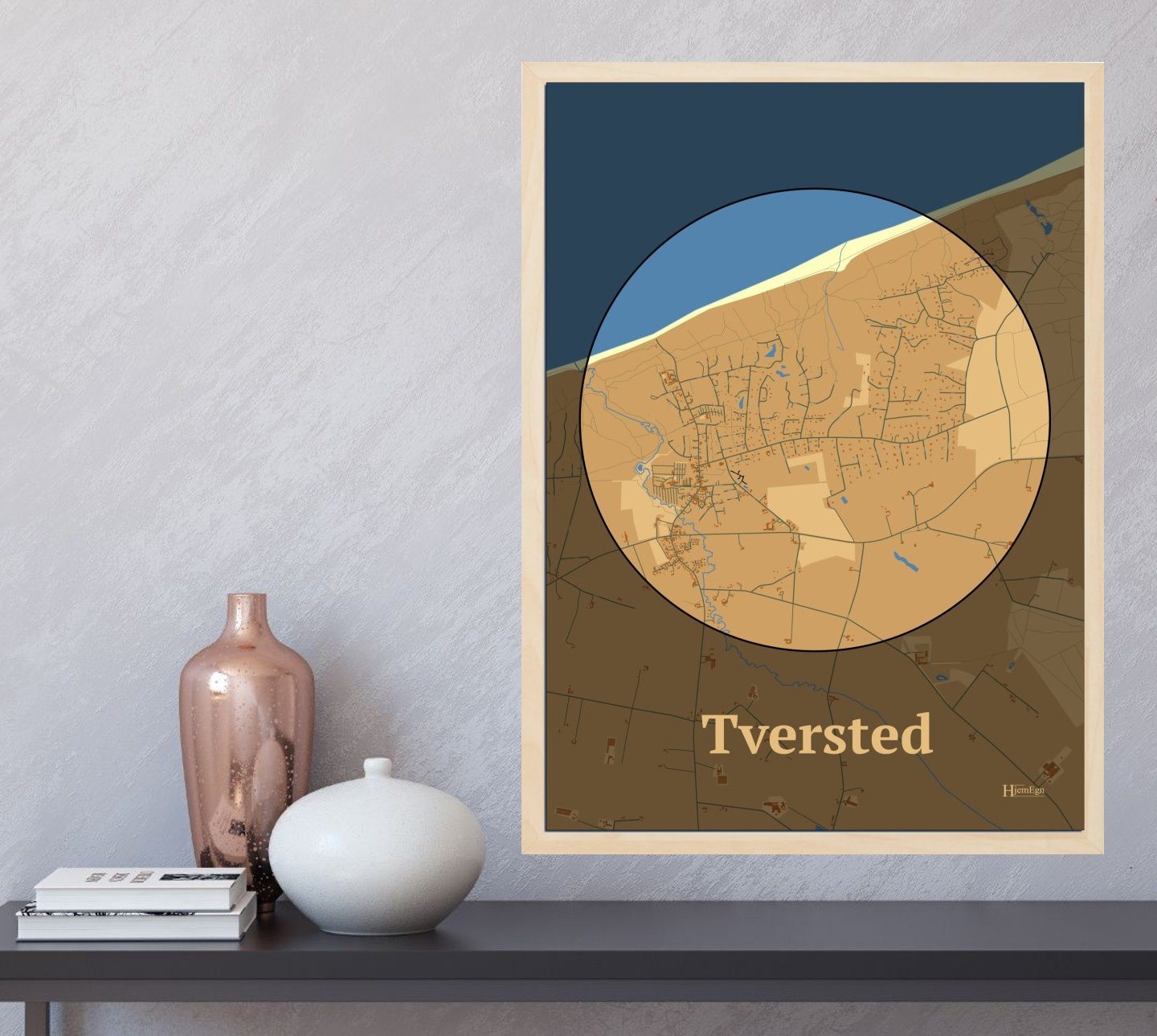 Tversted plakat i farve og HjemEgn.dk design centrum. Design bykort for Tversted