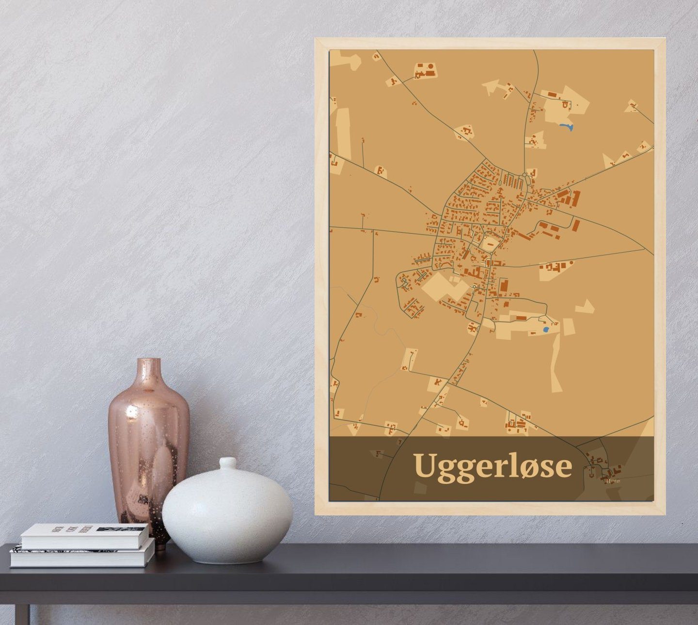 Uggerløse plakat i farve og HjemEgn.dk design firkantet. Design bykort for Uggerløse
