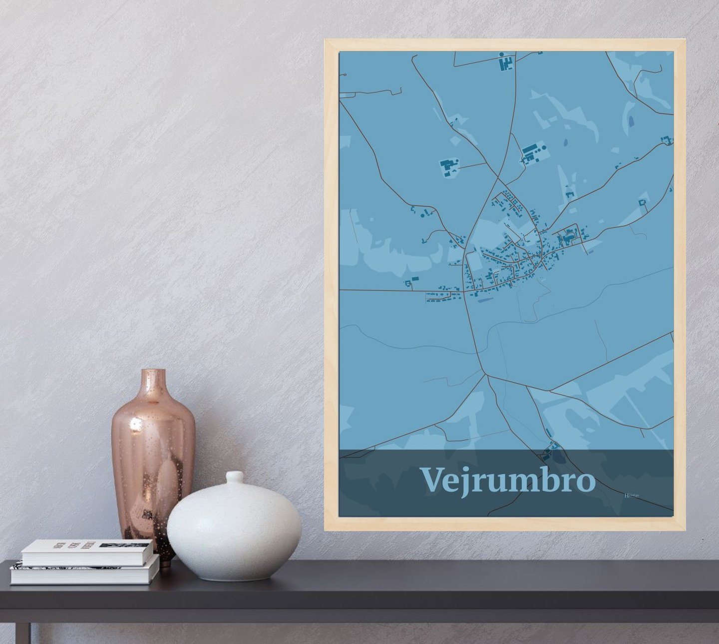 Vejrumbro plakat i farve og HjemEgn.dk design firkantet. Design bykort for Vejrumbro